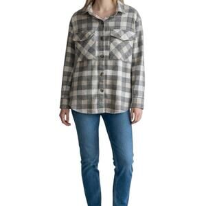Beachlunchlounge Plaid Shacket Gray Cream Button Front Shirt Jacket Size S